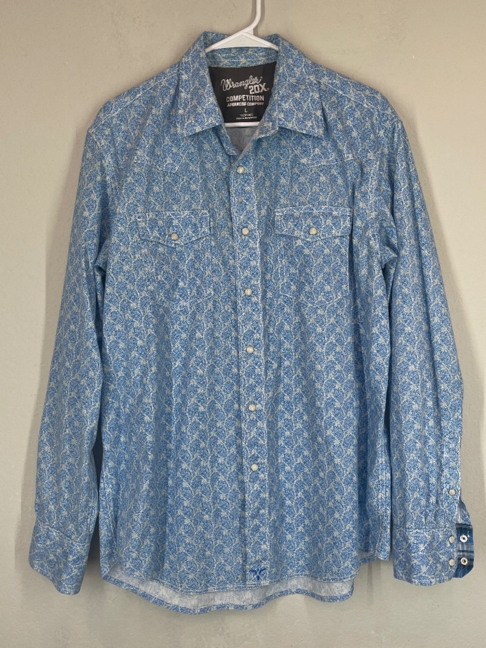 Wrangler 20X Competition Shirt Men's L Pearl Snap Blue Paisley Western